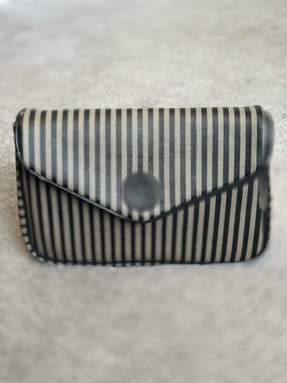 Oscar de la Renta Black and Cream Striped Clutch Makeup Bag